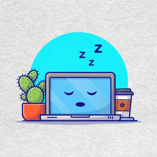 Sleeping Laptop With Cactus And Coffee Cartoon Vector Icon Illustration by Catalyst Labs